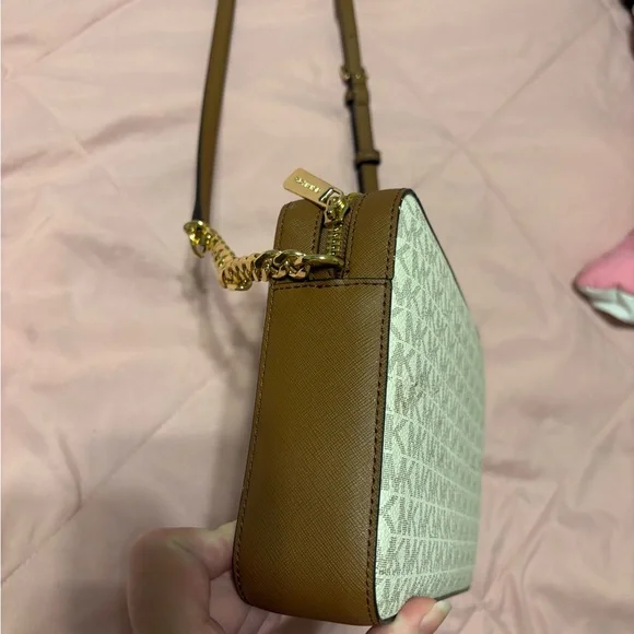 Michael Kors White and Brown Crossbody Bag with Gold-Tone Hardware - Picture 10 of 10